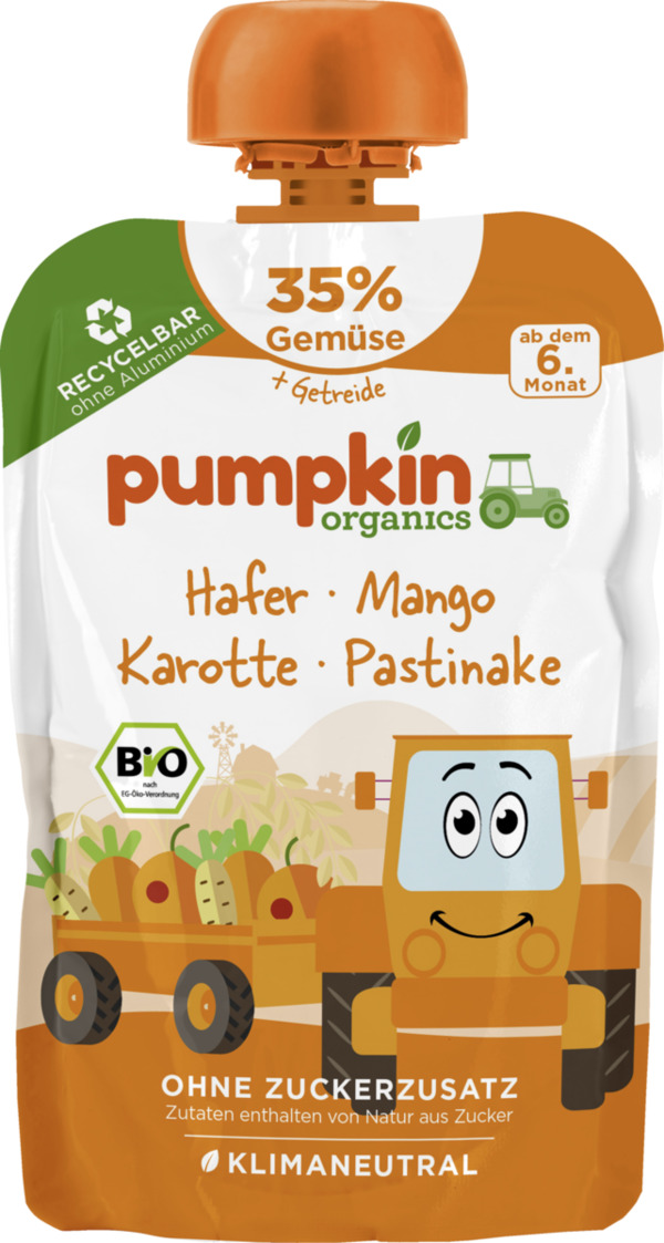 Bild 1 von Pumpkin Organics Bio Quetschie aus Mango, Karotte, Pastinake, Hafer