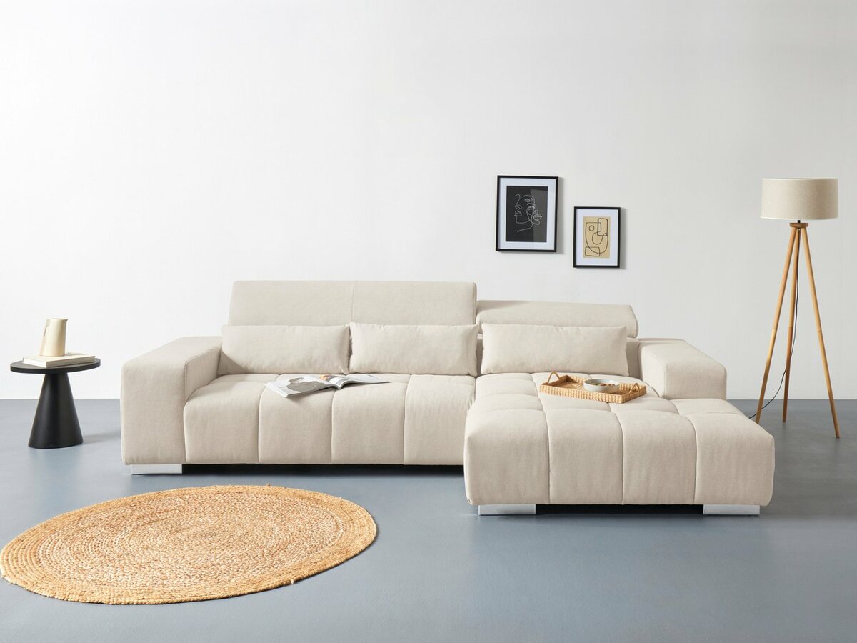 Bild 1 von COTTA Ecksofa Orion, mit Recamiere, inkl. verstellbaren Kopfstützen und 3 Kissen, Beige