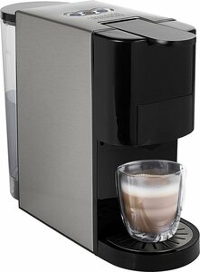PRINCESS Kapsel-/Kaffeepadmaschine 249450, 4-in-1, Kapsel, Pads, Gemahlenen Kaffee, 1450 Watt, Schwarz|silberfarben