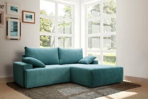 Exxpo - sofa fashion Ecksofa Orinoko, inklusive Bettfunktion und Bettkasten in verschiedenen Cord-Farben, Blau