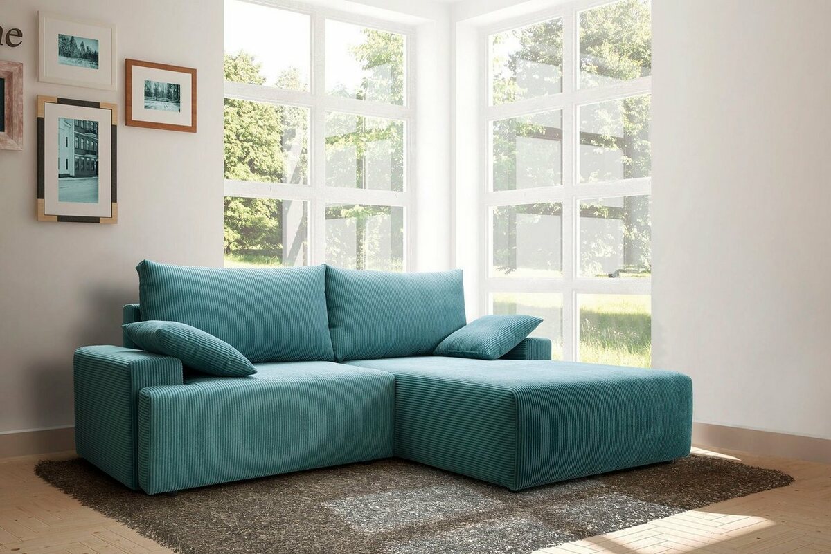 Bild 1 von Exxpo - sofa fashion Ecksofa Orinoko, inklusive Bettfunktion und Bettkasten in verschiedenen Cord-Farben, Blau