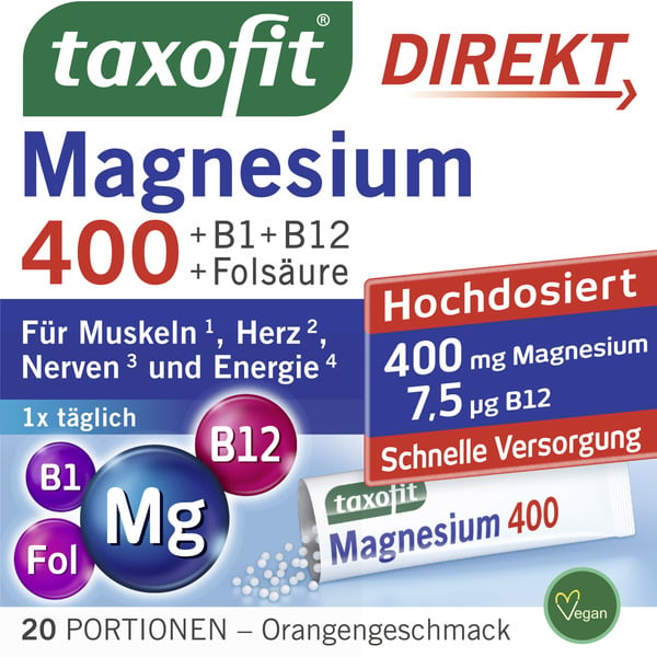 Bild 1 von taxofit Magnesium 400 + B1 + B12 + Folsäure Direktgranulat