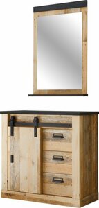 Home affaire Garderoben-Set SHERWOOD, (2-St), mit Scheunentorbeschlag, Apothekergriffe aus Metall, Breite ca. 93 cm, Braun