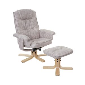 Relaxsessel H56, Fernsehsessel TV-Sessel mit Hocker, Stoff/Textil ~ vintage hellgrau