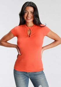 Melrose T-Shirt mit gerafftem Ausschnitt, Orange