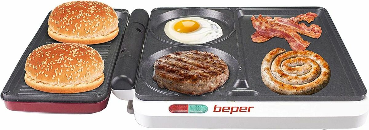 Bild 1 von Beper P101CUD500 Multifunktionsgrill in Rot mit Antihaft-Beschichtung & 4 Kochflächen