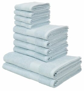 My home Handtuch Set Melli, Walkfrottee, (Set, 10-tlg), Handtuchset in dezenten Farben, 100% Baumwoll-Handtücher, Blau