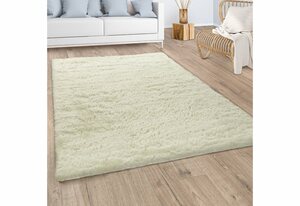 Hochflor-Teppich Silky 591, Paco Home, rechteckig, Höhe: 37 mm, Uni-Farben, besonders weich und kuschelig, Weiß