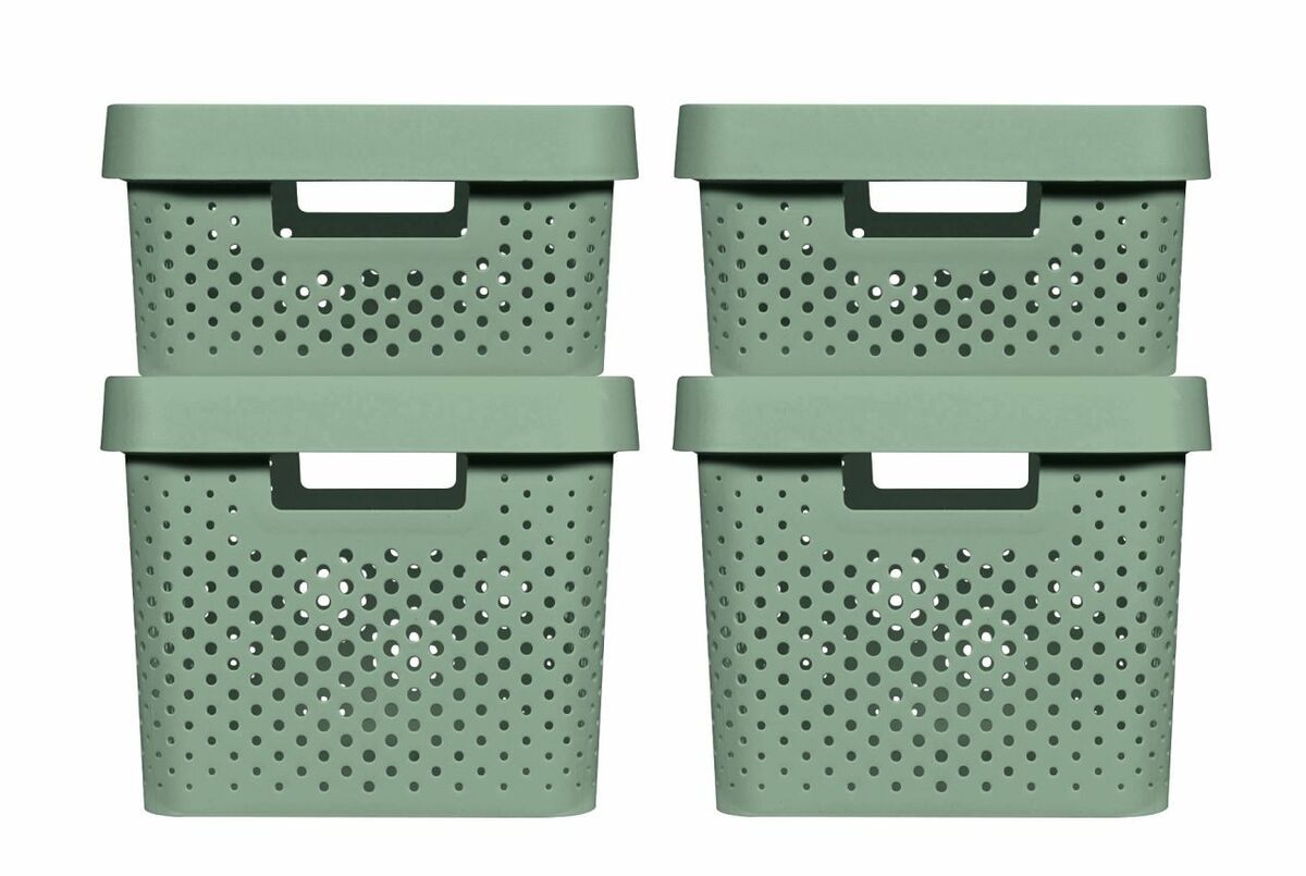 Bild 1 von 4 x INFINITY RECYCLING Boxen mit Lochmuster (11L + 17L) und Deckel kiefergrün