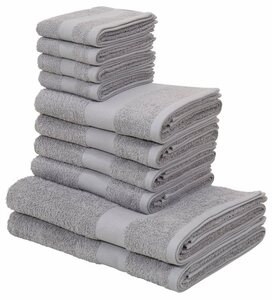 My home Handtuch Set Melli, Walkfrottee, (Set, 10-tlg), Handtuchset in dezenten Farben, 100% Baumwoll-Handtücher, Grau