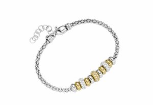 Smart Jewel Armband Himbeerkette, Rondelle, Zirkonia Steine, Silber 925, Goldfarben|silberfarben