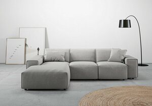 Andas Ecksofa Glimminge, Breite 264, auch in Breitcord + Easy care-Bezug, Zierkissen, Grau