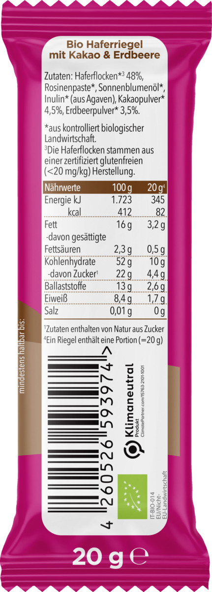 Bild 2 von Pumpkin Organics Bio Haferriegel Kakao & Erdbeere