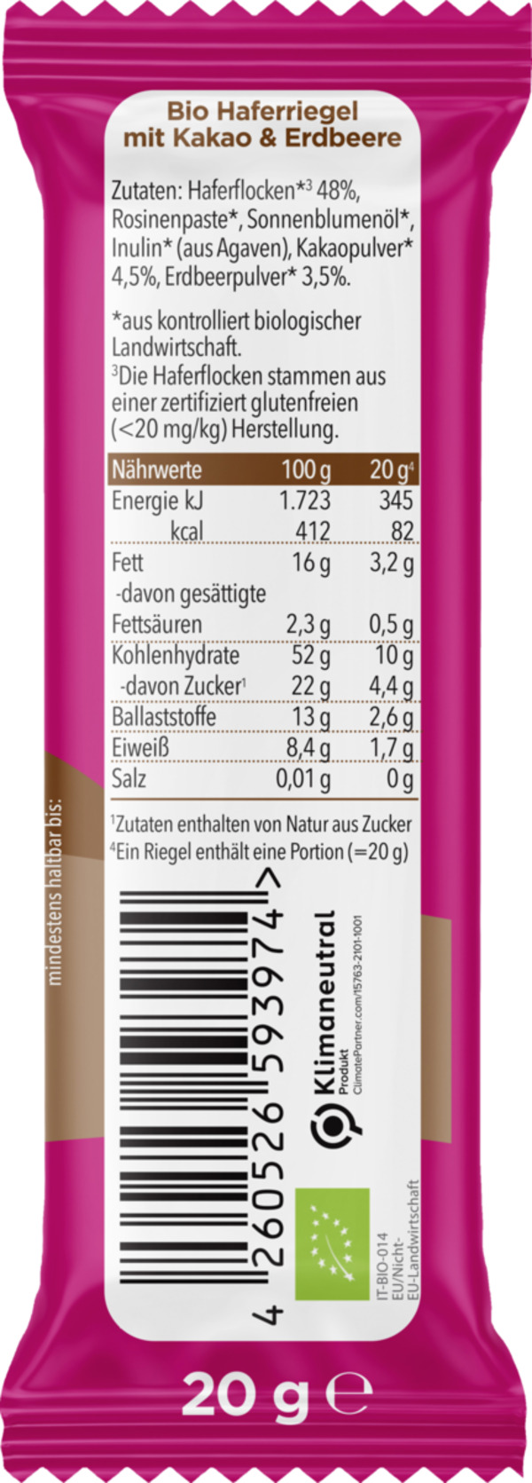Bild 2 von Pumpkin Organics Bio Haferriegel Kakao & Erdbeere