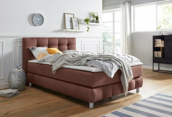 Bild 1 von Andas Boxspringbett Salo XXL, in Samtoptik oder Struktur, 6 Breiten in Überlänge 220cm, 4 Härtegrade, Braun