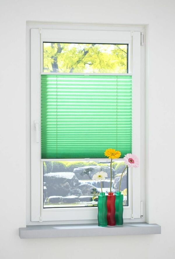 Bild 1 von Bella Casa, Klemmfix Plissee verspannt, lichtdurchlässig, 90 x 130 cm (Breite x Höhe), grün inkl. 4