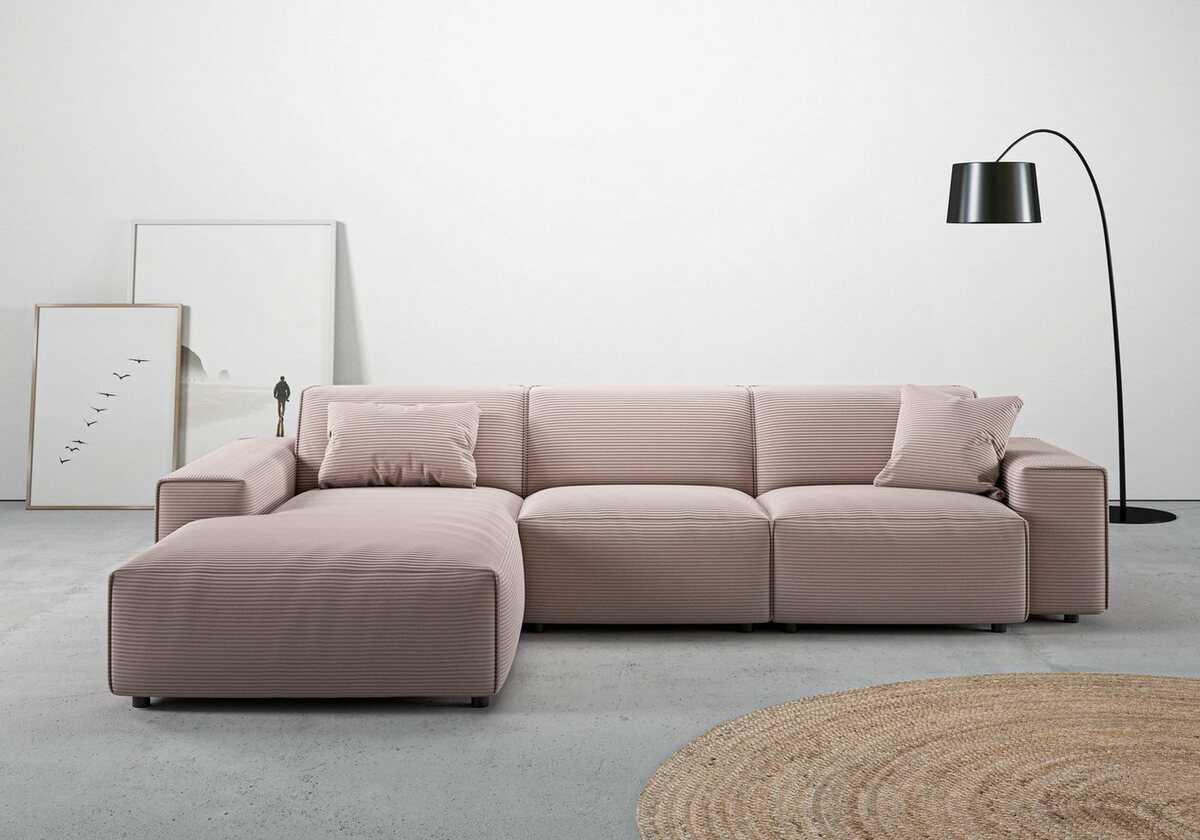 Bild 1 von Andas Ecksofa Glimminge, Breite 294, auch in Breitcord + Easy care-Bezug, Zierkissen, Rosa
