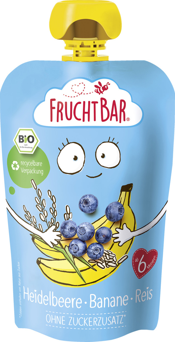 Bild 1 von FruchtBar Bio Fruchtpüree Heidelbeere Banane Reis