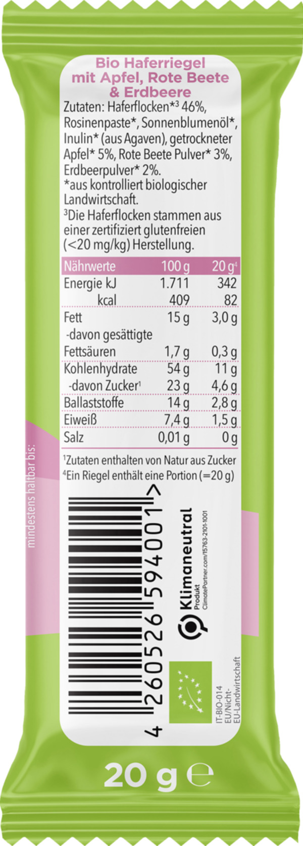 Bild 2 von Pumpkin Organics Bio Haferriegel Apfel, Rote Beete & Erdbeere