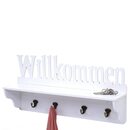 Bild 1 von Wandgarderobe MCW-D41 Willkommen, Garderobe Regal, 4 Haken massiv 30x60x13cm ~ weiß