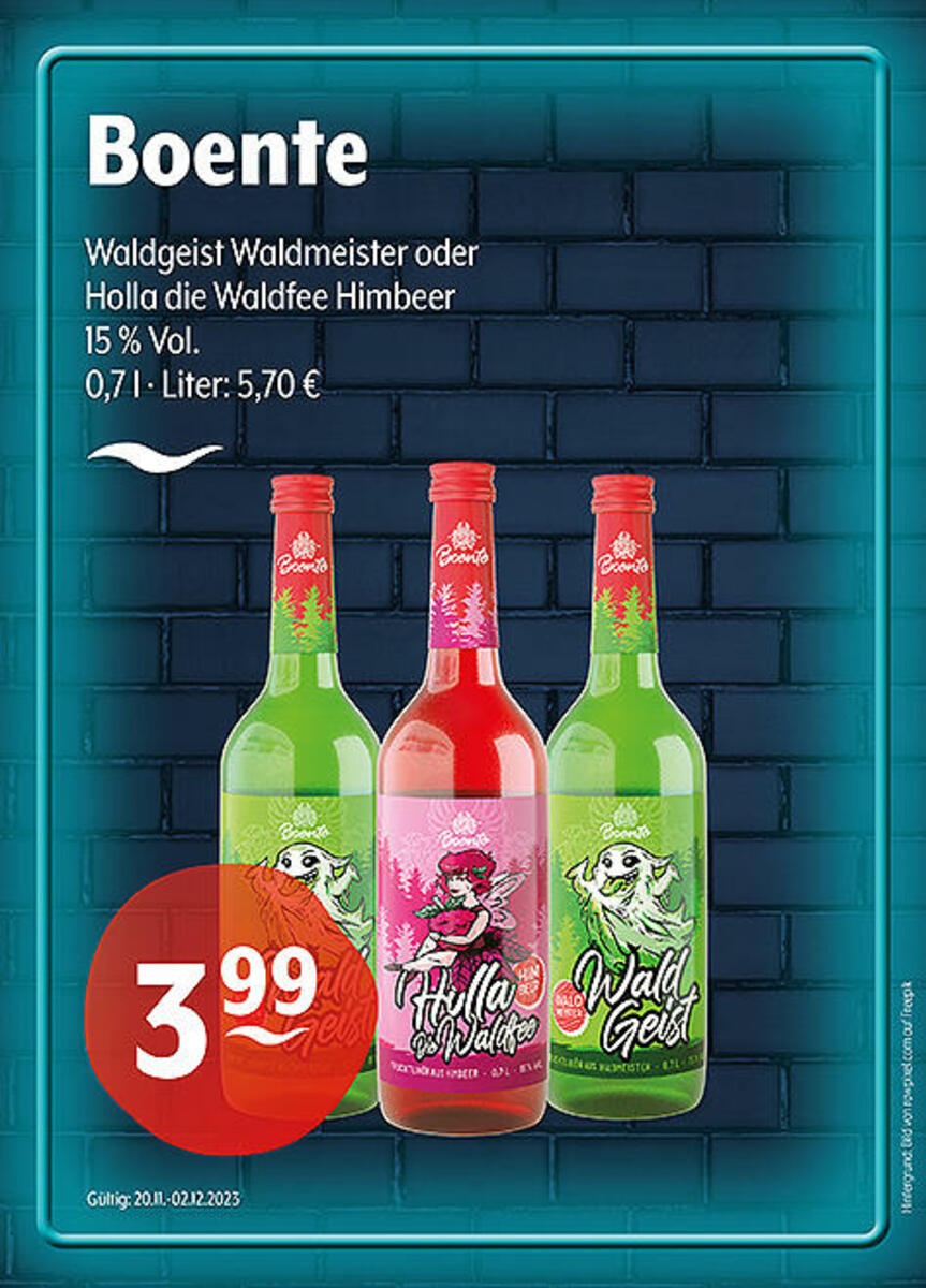 Bild 1 von Boente Waldgeist Waldmeister oder Holla die Waldfee Himbeer
15 % Vol.