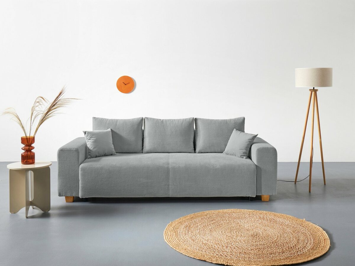 Bild 1 von COLLECTION AB Schlafsofa Yves, mit Bettkasten und Bettfunktion, 2 Zierkissen inklusive, in Cord, Grau