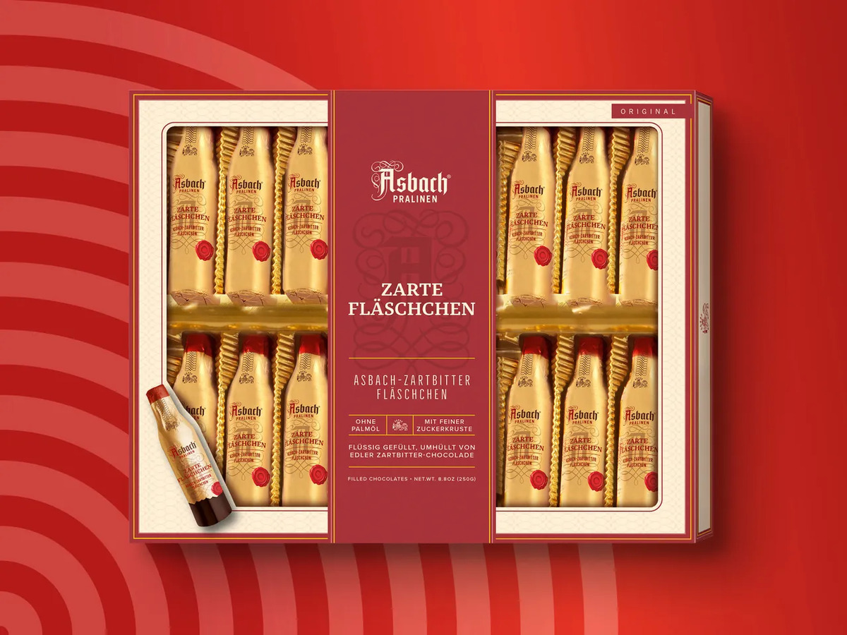 Bild 1 von Asbach Pralinen Zarte Fläschchen Zartbitter, 
         250 g