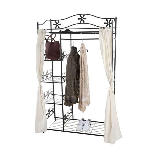 Bild 1 von Metall-Garderobe Bern, Garderobenständer Kleiderschrank Metallregal 172x100x43cm ~ mit Vorhang