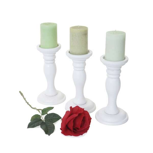 Bild 1 von 3er Set Kerzenständer H361, Kerzenhalter, Shabby-Look Vintage Höhe 24cm ~ weiß lackiert