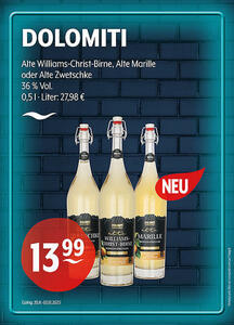 DOLOMITI Alte Williams-Christ-Birne, Alte Marille oder Alte Zwetschke
36 % Vol.