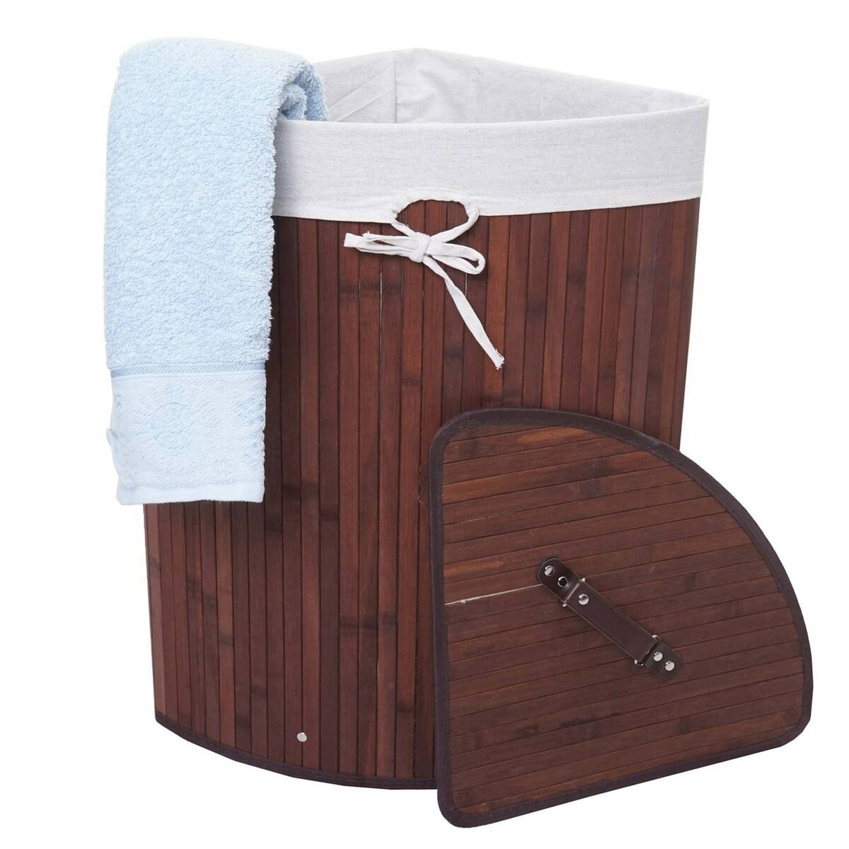 Bild 1 von Eckwäschekorb MCW-C21, Laundry Wäschebox Wäschesammler Wäschebehälter, Bambus 61x48x35cm 50l ~ braun