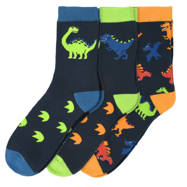 Bild 1 von 3 Paar Jungen Socken mit Dino-Motiven DUNKELBLAU / BUNT