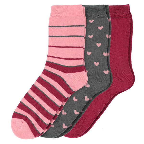 Bild 1 von 3 Paar Mädchen Socken in verschiedenen Farben ROSA / DUNKELGRAU / HIMBEER