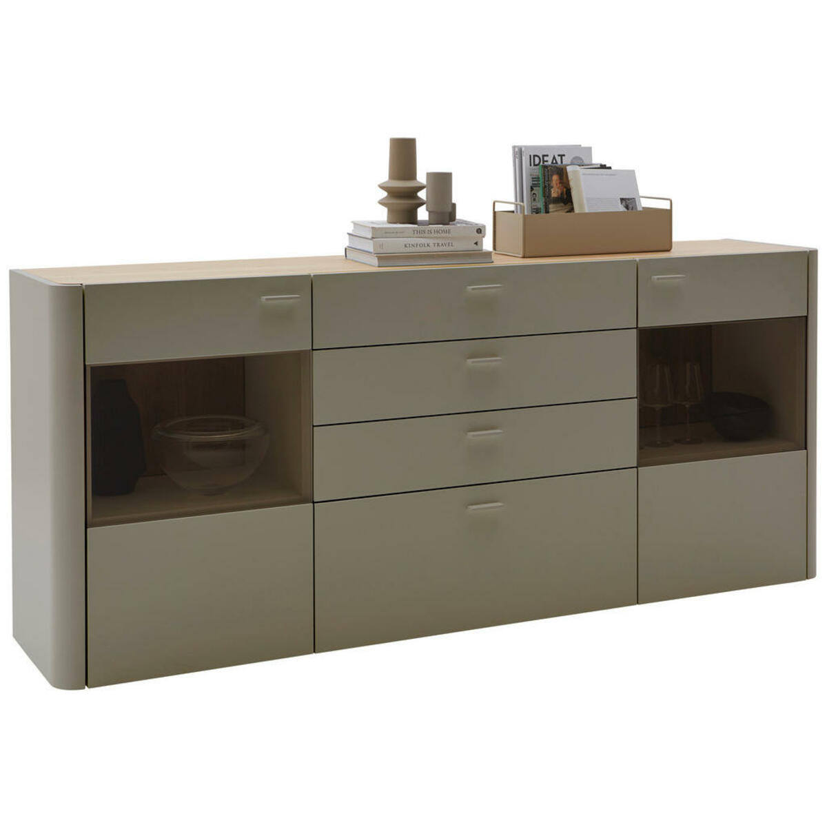 Bild 1 von Ambiente by Hülsta Sideboard, Grau, Eiche, Metall, Eiche, furniert, 4 Fächer, 4 Schubladen, 206.2x89.6x44.6 cm, Blauer Engel, Goldenes M, Made in Germany, Dgm, Typenauswahl, Beimöbel erhältlich,