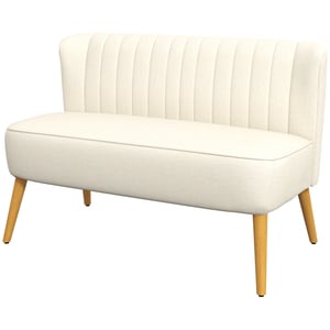HOMCOM 2-Sitzer Sofa Zweisitzer, Loveseat mit Leinenoptik, Doppelsofa mit Holzbeine, bis 150 kg Belastbar, Cremeweiß, 117 x 56,5 x 77 cm