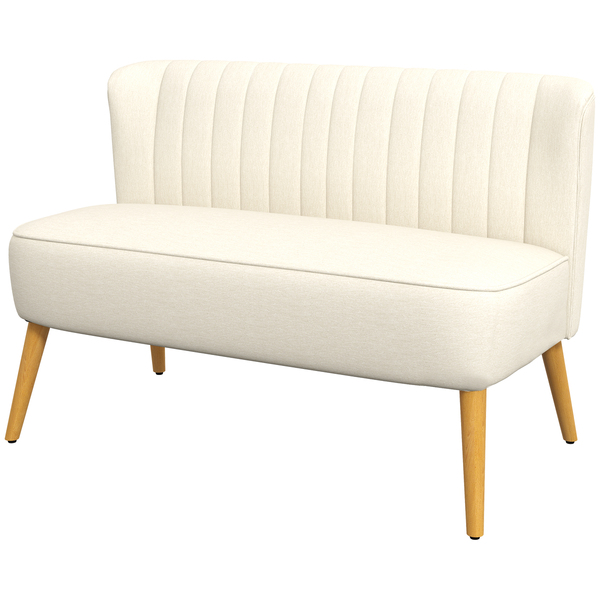 Bild 1 von HOMCOM 2-Sitzer Sofa Zweisitzer, Loveseat mit Leinenoptik, Doppelsofa mit Holzbeine, bis 150 kg Belastbar, Cremeweiß, 117 x 56,5 x 77 cm