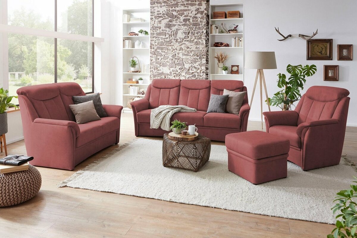 Bild 1 von VILLA BECK Polstergarnitur Lugano, (Set, 3-tlg), Kopfteilverstellung, in Sitzhöhe 46 cm, 3-Sitzer und 2x Sessel, Rot