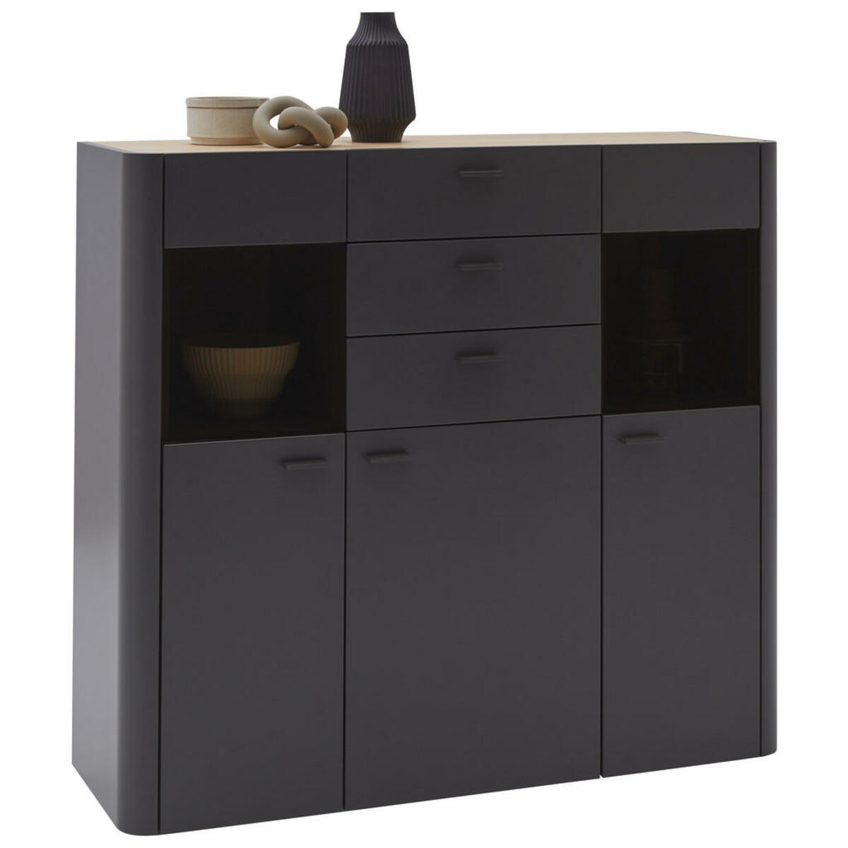 Bild 1 von Ambiente by Hülsta Highboard Fedra, Anthrazit, Eiche, Metall, Eiche, furniert, 7 Fächer, 3 Schubladen, 135.8x124.8x44.6 cm, Blauer Engel, Goldenes M, Made in Germany, Dgm, Typenauswahl, Beimöbel e