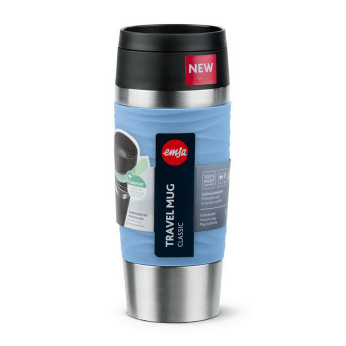 Bild 1 von Emsa Coffee-To-Go-Becher Travel MUG Classic Wave, Metall, Kunststoff, 0,36 L, lebensmittelecht, 100% dicht, abnehmbarer Deckel, rostfrei, transportabel, Ausgießen per Knopfdruck, geschmacks- und ger