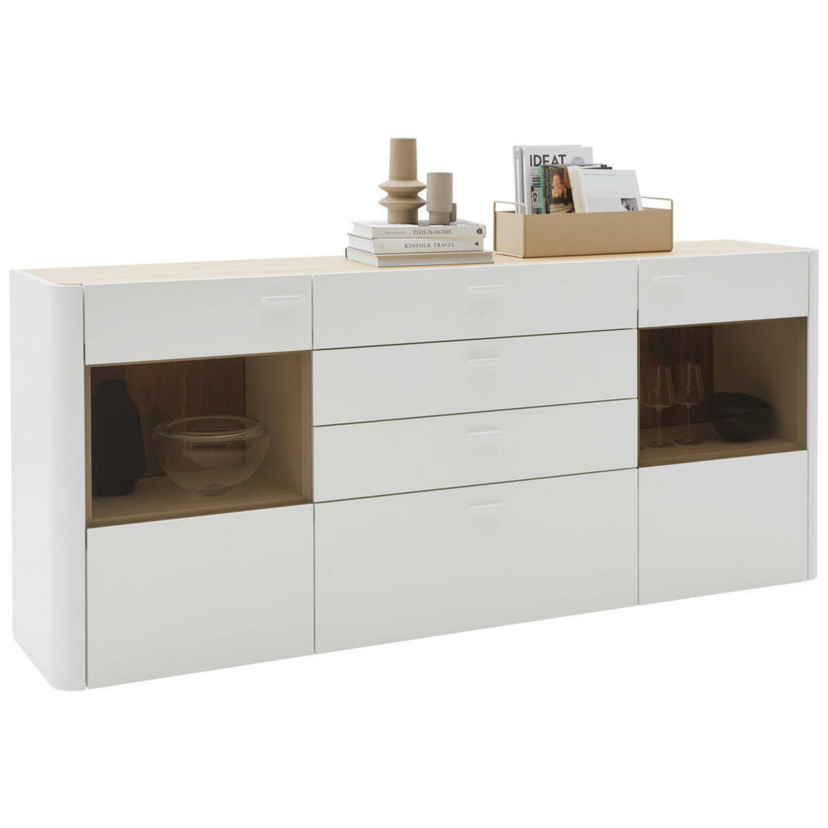 Bild 1 von Ambiente by Hülsta Sideboard, Weiß, Eiche, Metall, Eiche, furniert, 4 Fächer, 4 Schubladen, 206.2x89.6x44.6 cm, Blauer Engel, Goldenes M, Made in Germany, Dgm, Typenauswahl, Beimöbel erhältlich,