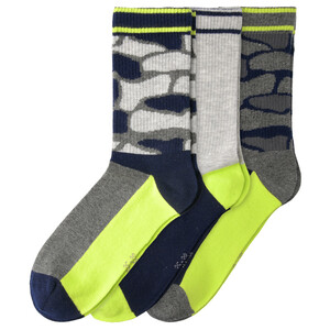 3 Paar Jungen Socken in Camouflage-Optik DUNKELGRAU / HELLGRAU / NEONGRÜN