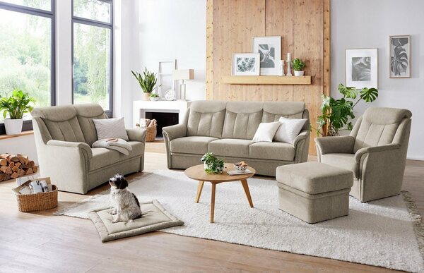 Bild 1 von VILLA BECK Polstergarnitur Lugano, (Set, 3-tlg), Kopfteilverstellung, in Sitzhöhe 49 cm, 3-Sitzer und 2x Sessel, Beige