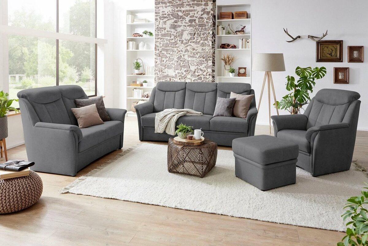 Bild 1 von VILLA BECK Polstergarnitur Lugano, (Set, 3-tlg), Kopfteilverstellung, in Sitzhöhe 49 cm, 3-Sitzer und 2x Sessel, Schwarz