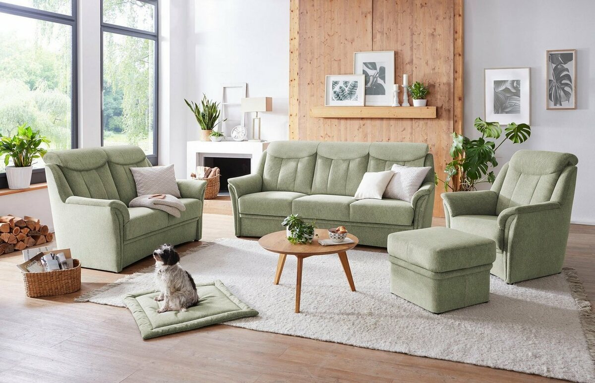 Bild 1 von VILLA BECK Polstergarnitur Lugano, (Set, 3-tlg), Kopfteilverstellung, in Sitzhöhe 46 cm, 3-Sitzer und 2x Sessel, Grün