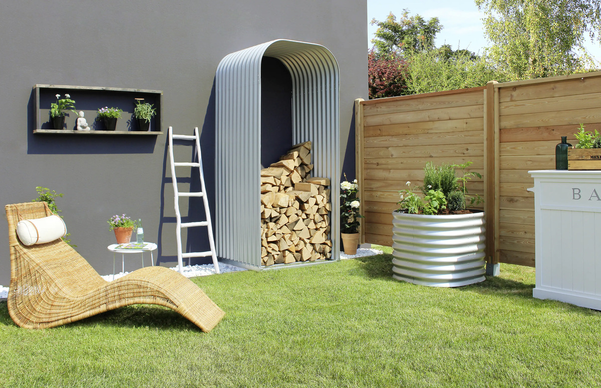 Bild 1 von Vitavia Kaminholzregal Lignum 99 x 86 x 223 cm blank aluminium Hochformat