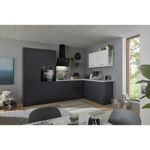 Mid.you Eckküche, Graphit, Metall, Marmoroptik, 2,3,3 Schubladen, A,A, 320x180 cm, Made in EU, höhenverstellbare Füße, Eckküchen