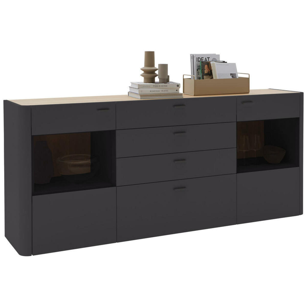 Bild 1 von Ambiente by Hülsta Sideboard, Anthrazit, Eiche, Metall, Eiche, furniert, 4 Fächer, 4 Schubladen, 206.2x89.6x44.6 cm, Blauer Engel, Goldenes M, Made in Germany, Dgm, Typenauswahl, Beimöbel erhältl