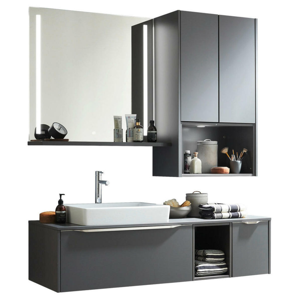 Bild 1 von Celina Home Badezimmer, Grau, Schiefer, Glas, 1 Schubladen, 152.3 cm, Blauer Engel, Pefc, Goldenes M, Made in Germany, DIN EN ISO 14001, DIN EN ISO 50001, DIN EN ISO 9001, hängend, individuell planb