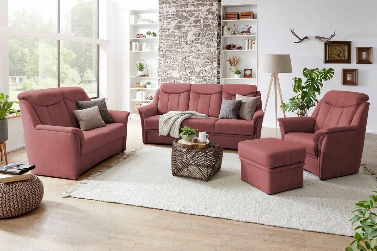 Bild 1 von VILLA BECK Polstergarnitur Lugano, (Set, 3-tlg), Kopfteilverstellung, in Sitzhöhe 49 cm, 3-Sitzer und 2x Sessel, Rot