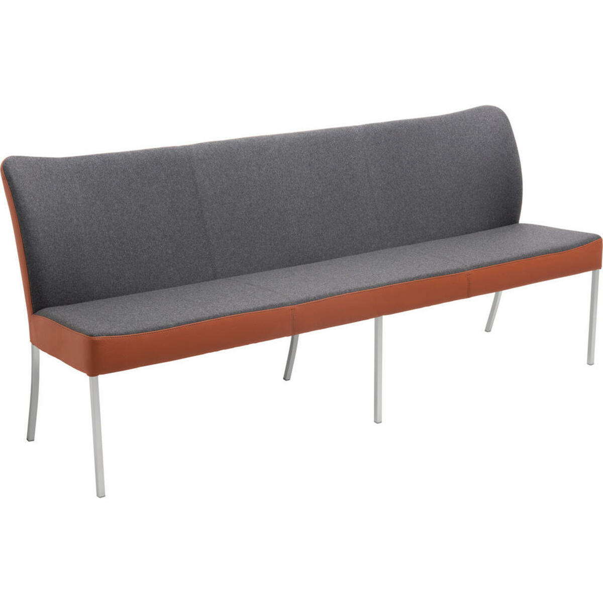 Bild 1 von Bert Plantagie Sitzbank, Dunkelgrau, Kupfer, Metall, Textil, Leder, Echtleder, Color-Finish-Leder, 4-Sitzer, 280x89x65 cm, Fußauswahl, Lederauswahl, Stoffauswahl, mit Rückenlehne, Esszimmer, Bänke